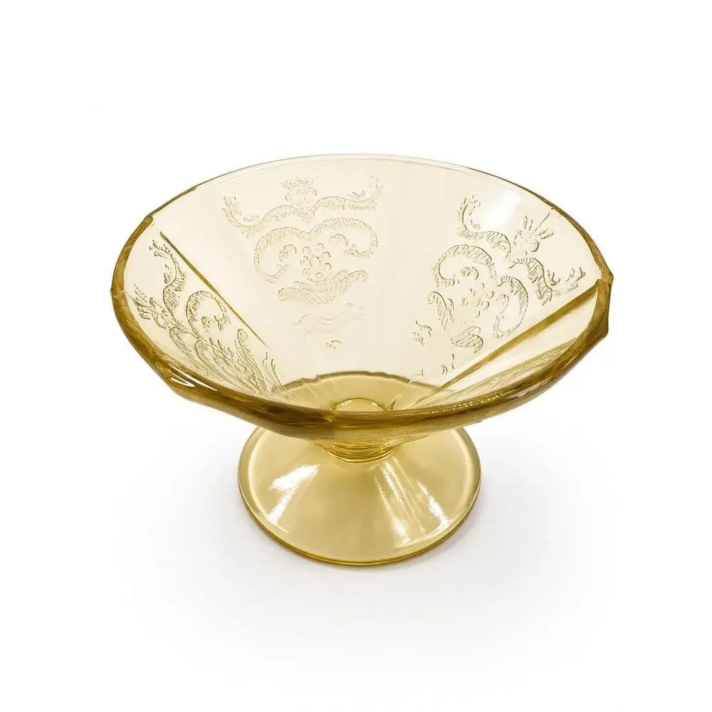 Vintage Federal Glass Madrid Amber Compote, Octagonal Sunburst Pedestal Dish